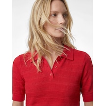 Koton Regular Fit Kısa Kollu Ajurlu Polo Yaka Triko Tişört Kırmızı 6sak90193ht