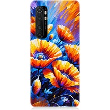 Xiaomi Mi Note 10 Lite Uyumlu Geceye Açan Turuncu Çiçekler Desenli Silikon Kılıf Çok Renkli
