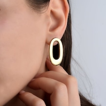 925 Ayar Altın Mikron Kaplama Oval Halka Küpe - E00280 Gold