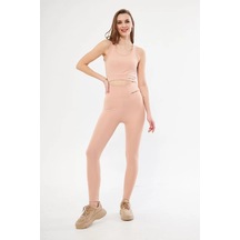 Kadın Dalgıç Croplu Taytlı Takım - Bej 001