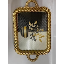 Lüks Dekoratif Plastik Tepsi Altın Çerçeve 38x28 Vazoda Çiçek Desenli
