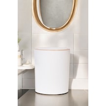 Decorev Lüks Ahşap Desenli Banyo Mutfak Çöp  Kovası Beyaz