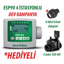 Rain Bird Esp9vı4 Pilli Kontrol Ünitesi 9v. 4 Istasyonlu Ve 4 Adet 100hv 9v. Vana Seti