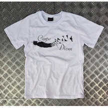 Stoned&Fame Unisex Beyaz Carpe Dıem Baskılı T-shirt Beyaz