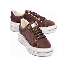 Mubiano Kadın Sneaker Kadife Desenli Gold Detaylı Kalın Tabanlı Spor Ayakkabı Lilium Kahverengi Kahverengi