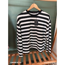 Trendall Siyah Çizgili Beyaz Renk Uzun Kollu Basic Tshirt