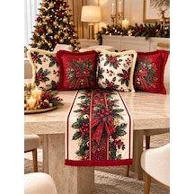 Missidea Christmas Berry 4'lü Kırlent Ve Runner Dekorasyon Seti Kırmızı