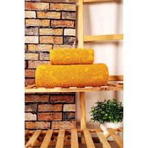 Mira Home 2 Parça Jakarlı Banyo Havlu Takımı Doku Desen Sarı Renkli