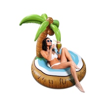 Plaj Havuz Deniz Yüzen Yatak Hindistan Cevizi Ağacı Şişme Eğlenceli Deniz Yatağı 120 120 Cm Kahverengi