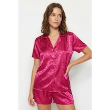 Rosé Heart Saten Şortlu Pijama Takımı Pembe