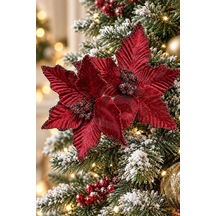 Yılbaşı Ağacı Süsü Bordo Ata Çiçek 14 Cm 2li Diğer