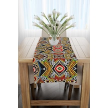 Çok Renkli Etnik Afrika Figürlü Runner 40x140cm Siyah