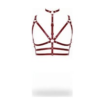 İkikareshop Bordo Göğüs Harness Deri Çok Bantlı Halka Detaylı - Brf235 Çok Renkli