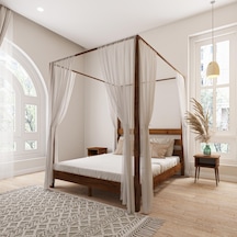 Natura Model Cibindirik Askılıklı Ceviz Renk Çam Ahşap Karyola Ve İki Komodin Set-199 180 x 200 CM