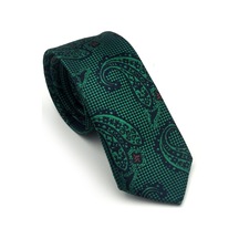 Gaffy Zümrüt Yeşil Şal Desenli Lacivert Dokuma Kumaş Mendilli Slim Fit Kravat // Sdk-2606-5 Yeşil