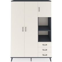 Hyperion Dolap 5 Raflı 3 Çekmeceli Tek Askılı 132x44x195 Antrasit-aytaşı/aytaşı Aytası/aytası