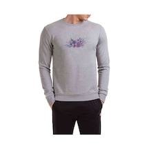 Suluboya Resim Çiçek Mor Suluboya Mor Baskılı Gri Erkek Sweat