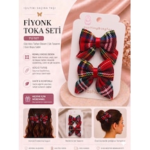 2'li Set Ekose Desenli Fiyonk Pens Toka Şık Tasarım Farklı Renk Seçenekli Natural