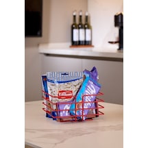 Kırmızı Çok Amaçlı Oval Köşeli Kare Sepet - Metal Paslanmaz Kırmızı