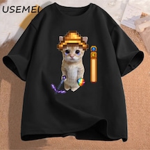 Flood Of Style Stardew Vadisi El Gato T Shirt Erkek Giysileri Streetwear Yüksek Kalite Pamuk Kısa Kollu Oyun Siyah
