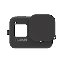 Telesın Gopro Hero 8 Black İçin Kauçuk Korumalı Kılıf - Lens Koruması Ve Ayarlanabilir Askı İle Taşınabilir Spor Kamera Kılıfı Siyah