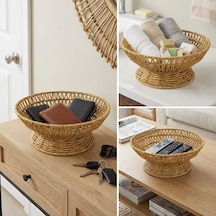 By Nevser 25 Cm Plastik Rattan Servis Çanağı Doğal Hasır Görünümlü Dekoratif Meyve, Ekmek Ve Sunum Kasesi Diğer