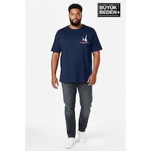 Superlife Erkek Büyük Beden Yelken Baskılı 3xl-6xl Bisiklet Yaka Tshırt Spr26bts510-11 Lacivert