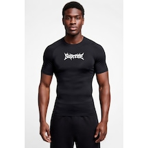 Premium Supreme Gotik Yazılı Siyah Kısa Kol Compression Erkek T-shirt Spor Gym Fitness Boks Kickboks Siyah
