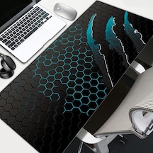 Mcstorey 90x40 Cm Mouse Pad, Turkuaz Pençe Hexagon Desenli Büyük Mouse Pad, Kaymaz Kauçuk Tabanlı, Dikişli Kenarl