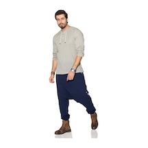 Büyük Beden Şile Bezi Uzun Kol Zımbalı Erkek Tshirt Taş 3031