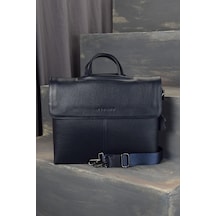 Erkek Hakiki Deri Lacivert Laptop 14 Inç Için Ve Evrak Çantası 37cm X 30cm X 10 Cm-129472 Siyah
