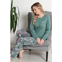 Kadın Büyük Beden Uzun Kol Yeşil Pijama Takımı C9t7n6o1 001