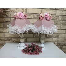 Çiçek Dekorlu Abajur İki Adet Dekoratif Eşya Pembe Diğer