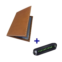 Microcase Suni Deri Oto Ruhsat Kabı Kılıfı Ruhsatlık + Ön Arka Panel Numaratör 1 Adet- Al5038 Taba