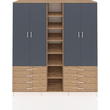 Kronos Dolap 10 Raflı 8 Çekmeceli 2 Askılı 220x59x243 Çam-antrasit/çam Antrasıt/atlas Çam