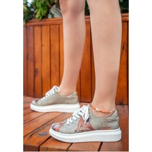 Kadın Vegan Deri Bej Sneakers - Run Little Fox Tasarım Çok Renkli