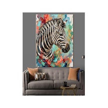 Renkli Fırça Darbeli Zebra Portresi Yağlı Boya Dokulu Kanvas Tablo Canvas Tablosu