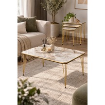 Tablalar Beyaz Mermer / Ayaklar Gold