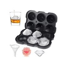 Esnek Silikon Gül Elmas Şekli Buz Topu Kalıbı - Alkolsüz İçecekler, Viski, Kokteyl Ve Daha Fazlası İçin Kolay Çıkarılan Buz Makinesi Siyah