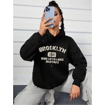 Coke Serisi Letter Graphic Drop Shoulder Drawstring Hoodie-trzksw546 Siyah