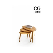 Ant Home Damla Model İskandinav Masif Kayın 3 Lü Zigon Sehpa Doğal Kayın Panel Vernikli Modern Tasarım Naturel
