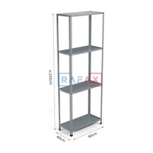 Rafax, 40x90xH:250, 4 Raflı Çelik Raf, Depo Rafı, Arşiv Rafı Gri
