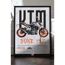 Ktm Duke 125 Siyah Ahşap Çerçeveli Poster, Dekoratif Motosiklet Duvar Tablosu