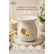 Kabartma Desenli Seramik Buhurdanlık Dekoratif Tealight Mumluk Oda Kokusu Difüzörü