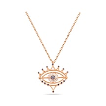 Brezza Lusso Jewelry Gümüş Baget Taşlı Nazar Gözlü Kirpik Kadın Gümüş Kolye 42 CM