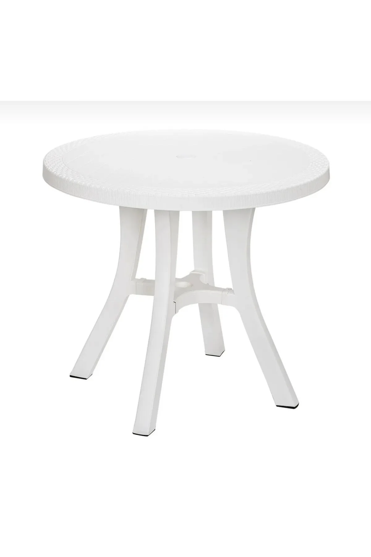 Royal Rattan Desenli Yuvarlak Masa 80 Cm Şemsiye Delikli, Dayanıklı Ve Şık Beyaz