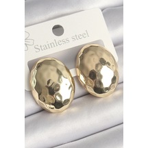 Shoecide Pirinç Gold Renk İşlemeli Bombe Oval Model Kadın Küpe Çok Renkli