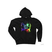 Kedi Galaksi Siyah Fermuarlı Kapşonlu Sweatshirt