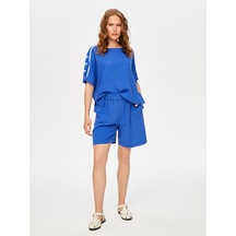 Resort Palmiye Baskı Detaylı Kısa Kol Müslin Bluz S25blz061 Us25blz06125 Sax