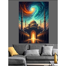 Ahşap Tablo Mistik Cami Ve Gece Gökyüzü